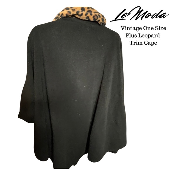 Le Moda VINTAGE Cape Poncho with leopard print scarf attached at neck. One Size - Picture 2 of 9